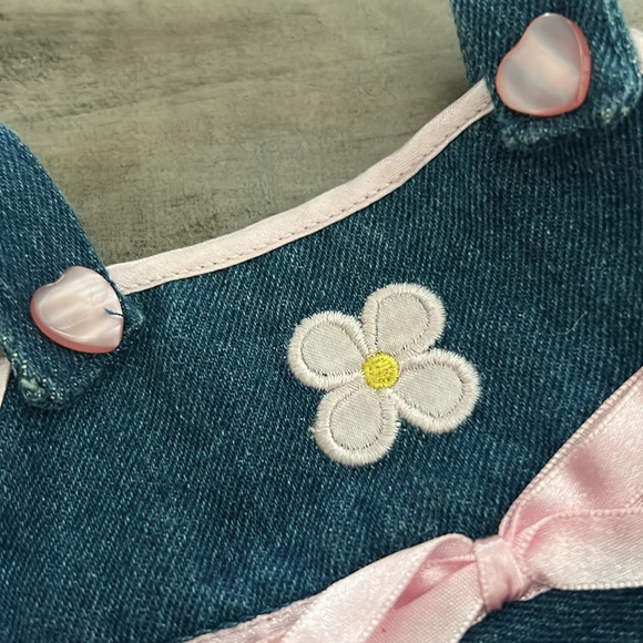 Build a Bear Clothes Denim Jumper/Dress with Flower Pot Wristie Heart Buttons - Picture 2 of 7